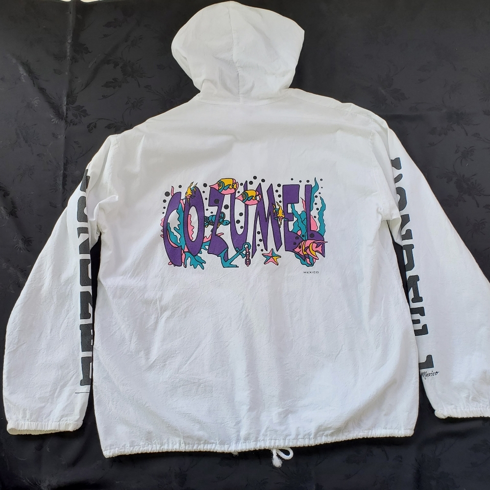 Cozumel Mexico Men's Medium ? Vintage Zip Jacket 90s Hoodie White Light Vacation